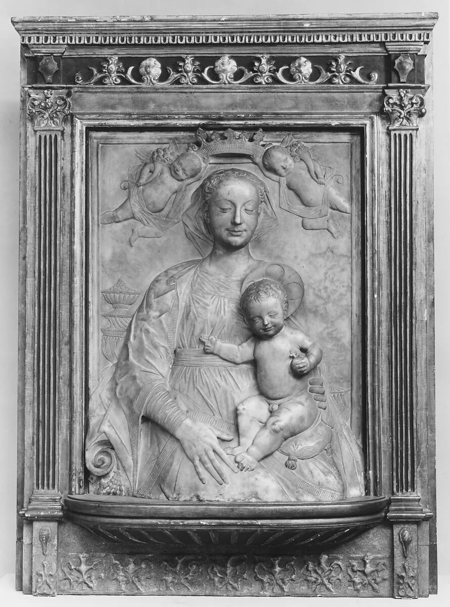 Madonna and Child crowned by angels — Master of the Marble Madonnas