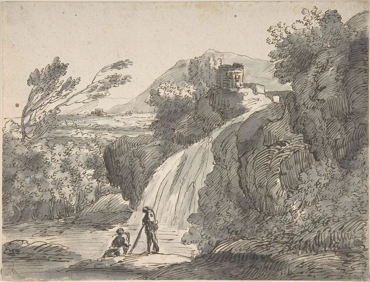 Landscape with Two Figures — Anonymous, French, 17th century