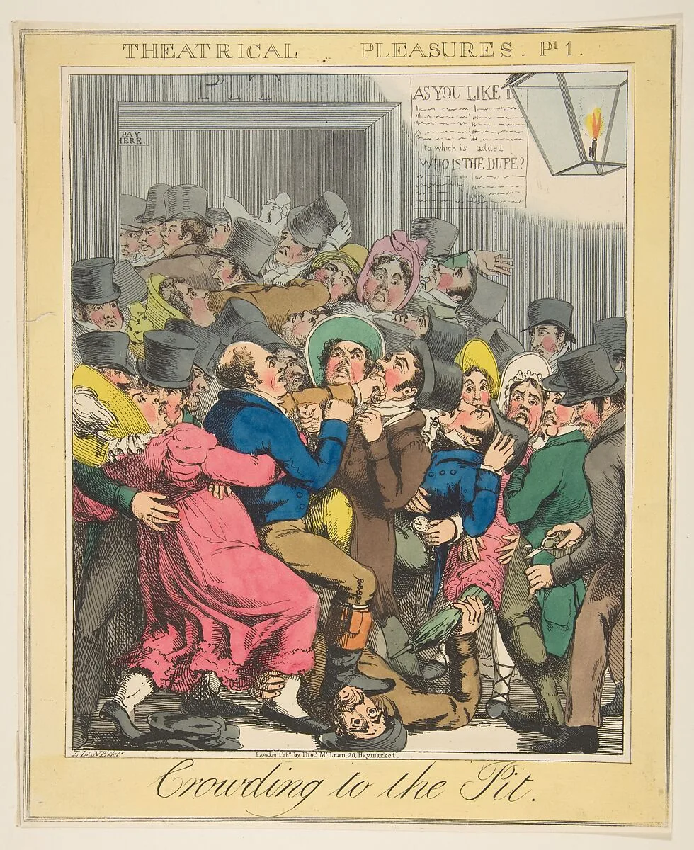 Theatrical Pleasures, Plate 1: Crowding to the Pit — Theodore Lane|Thomas McLean