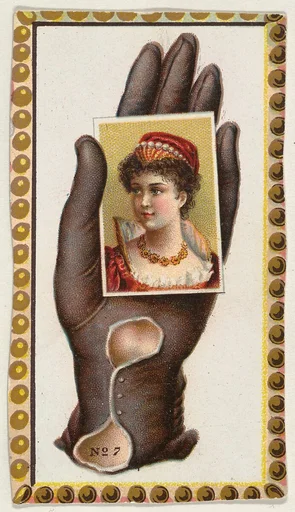 Card Number 7, cut-out from banner advertising the Opera Gloves series (G29) for Allen & Ginter Cigarettes