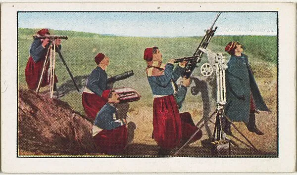 Card No. 220, Zouaves in Battle with a German Aeroplane, from the World War I Scenes series (T121) issued by Sweet Caporal Cigarettes — Underwood & Underwood|American Tobacco Company