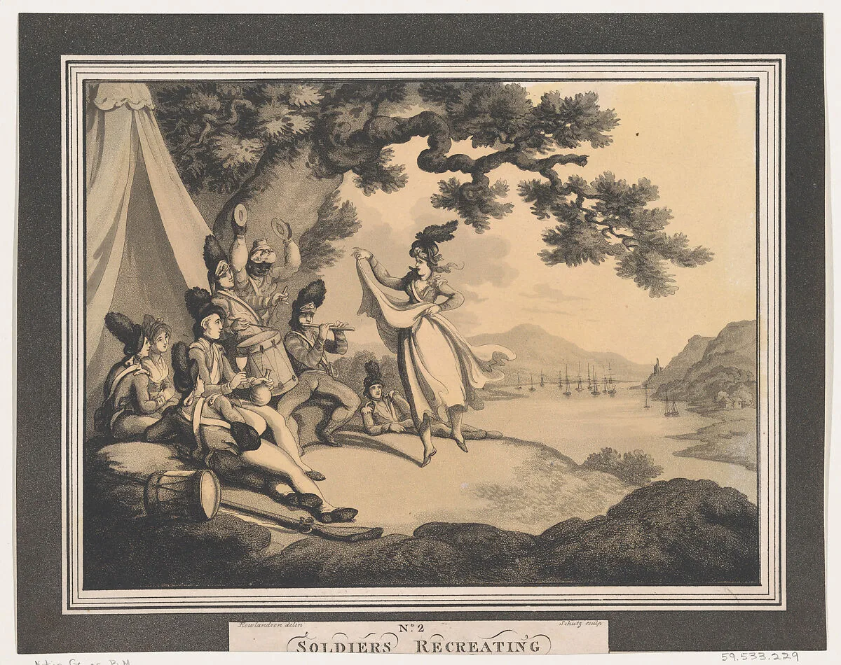 Soldiers Recreating — Thomas Rowlandson|Heinrich Joseph Schütz|Rudolph Ackermann, London