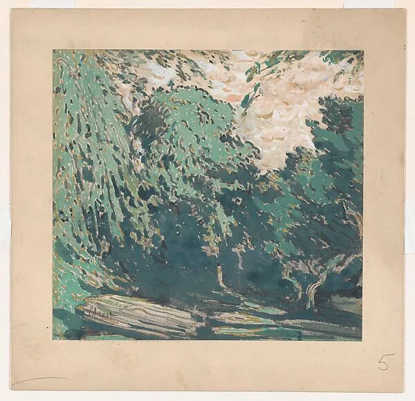 Landscape, possibly a detail of the Set Design for the Ballet 'Narcisse', premiered at the Théâtre de Monte Carlo, 1911 — Léon Bakst