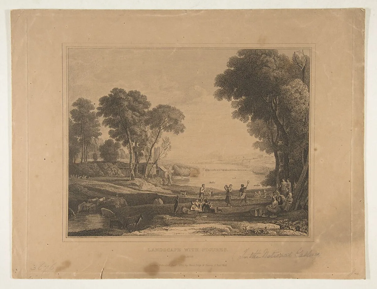 Landscape with Figures (After The Marriage of Isaac and Rebecca, 1648) — Claude Lorrain (Claude Gellée)|Moon, Boys & Graves|Anonymous