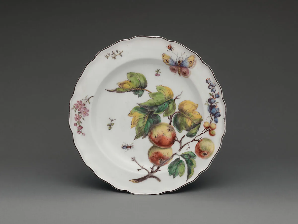 Botanical plate with spray of apples — Chelsea Porcelain Manufactory