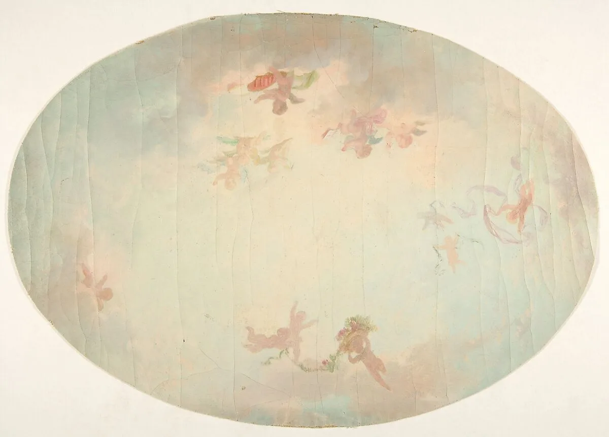 Oval design for a ceiling painted with putti in clouds — Jules-Edmond-Charles Lachaise|Eugène-Pierre Gourdet