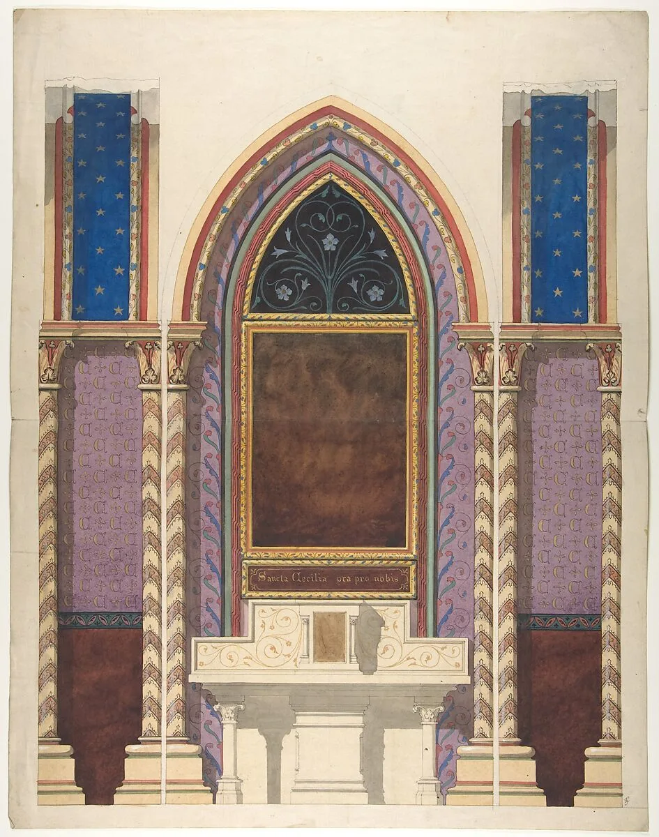 Elevation of a design for an altar and painted wall decoration — Jules-Edmond-Charles Lachaise|Eugène-Pierre Gourdet