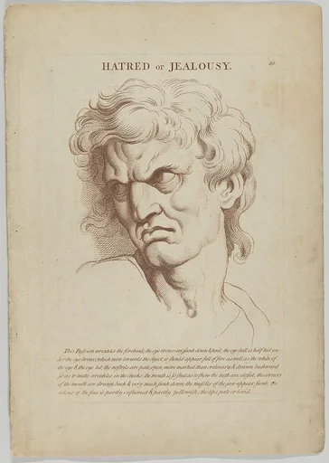 Hatred or Jealousy (from "Heads Representing the Various Passions of the Soul; as they are Expressed in the Human Countenance: Drawn by that Great Master Monsieur Le Brun")