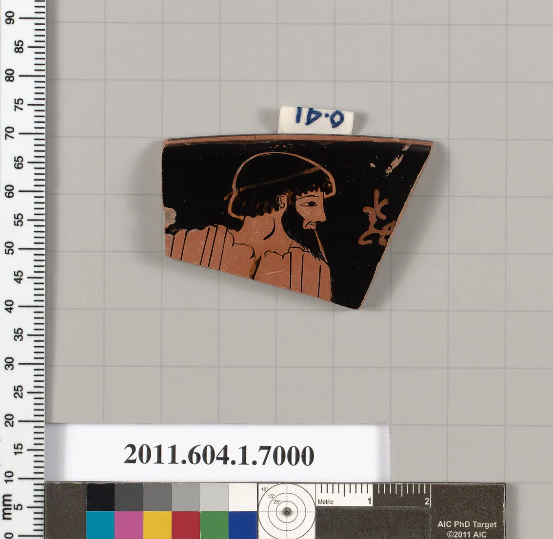 Terracotta rim fragment of a kylix (drinking cup) — Painter of London E 55
