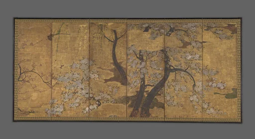 桜梅柳図屏風|Cherry, Plum and Willow Trees