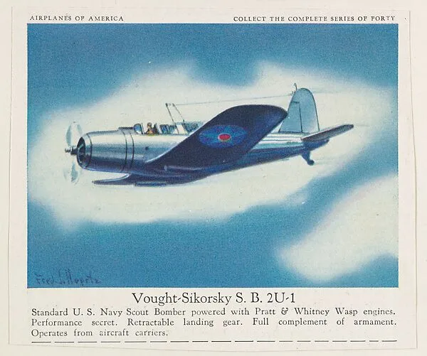 Vought-Sikorsky S. B. 2U-1, collector card from the Airplanes of America series (D2), issued by the Kelley Baking Company to promote Kelley's Bread — Kelley Baking Company