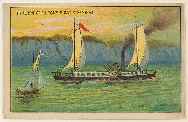 Trial Trip of Fulton's First Steamboat, from the "Historical Events" series (T70), issued with Hoffman House Magnums Cigars, Flexo Giants Little Cigars, Buffo Little Cigars, and Just Suits Cut Plug — Unknown