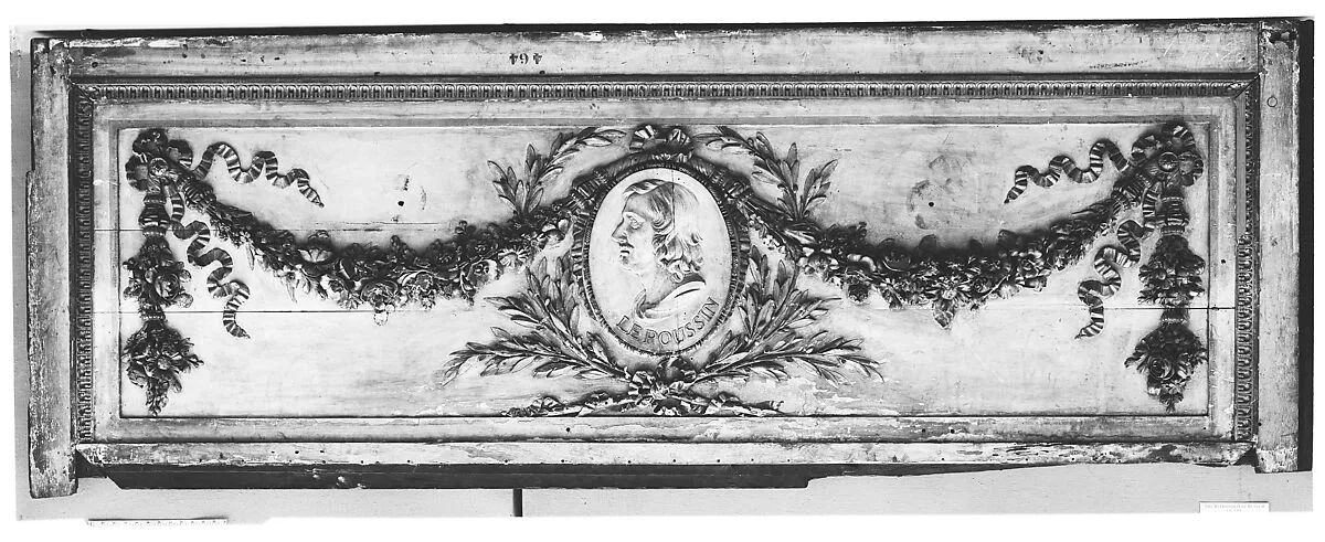 Panel for a decorative frieze with portrait of Poussin (from a set of six) — Unknown