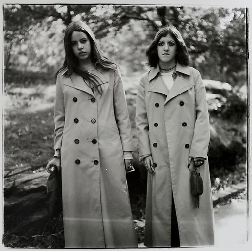 Two girls in identical raincoats, Central Park, N.Y.C. 