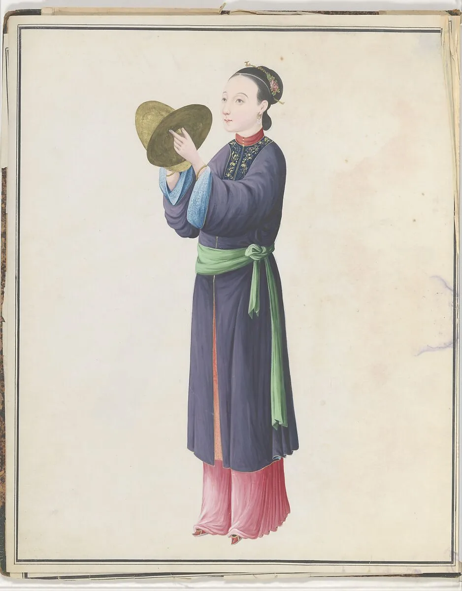 Watercolor of musician playing bo (tongbo) — Unknown