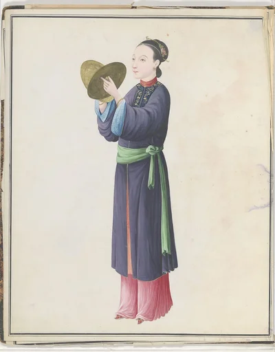 Watercolor of musician playing bo (tongbo)