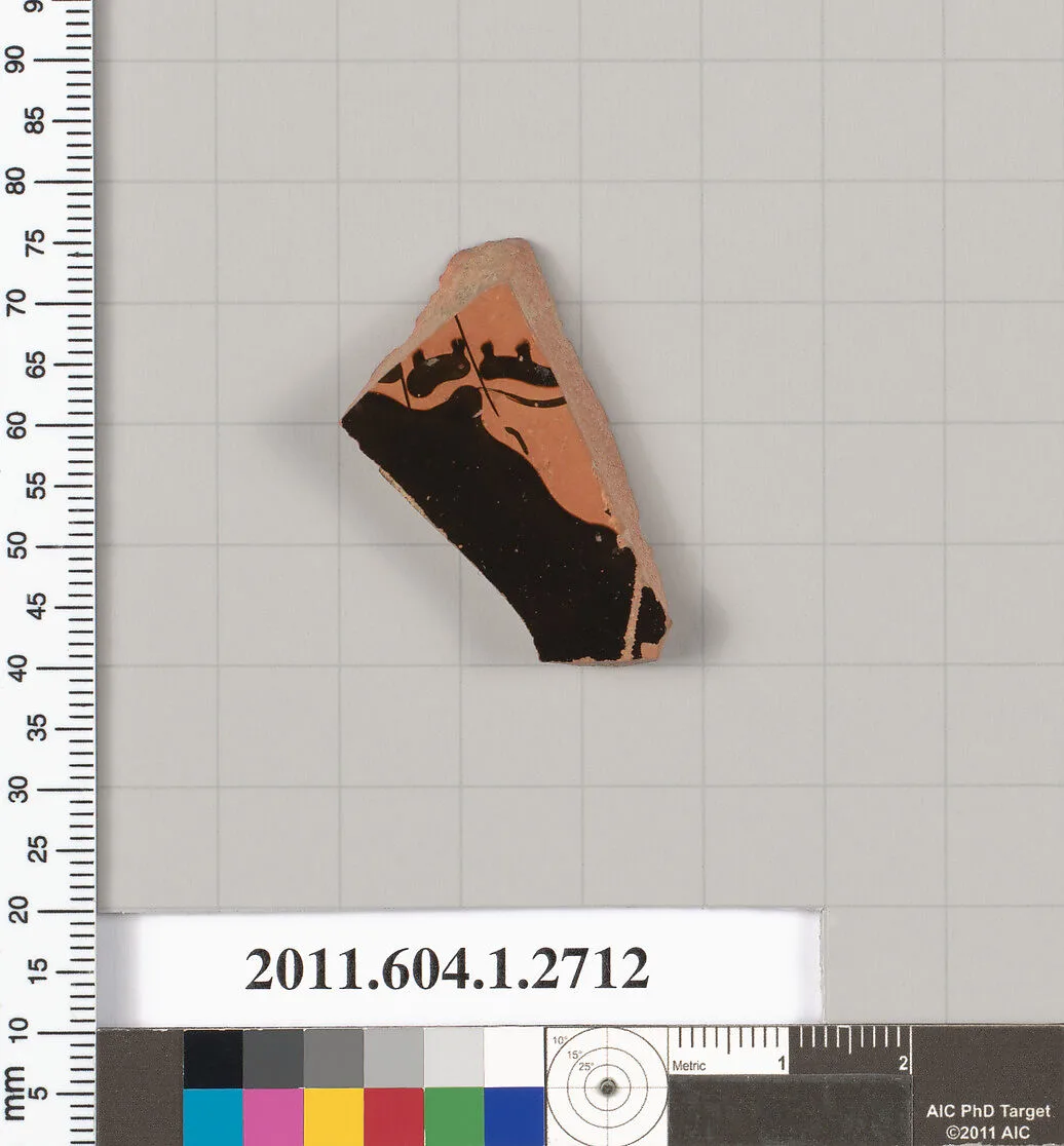 Terracotta fragment of a kylix (drinking cup) — Penthesilean