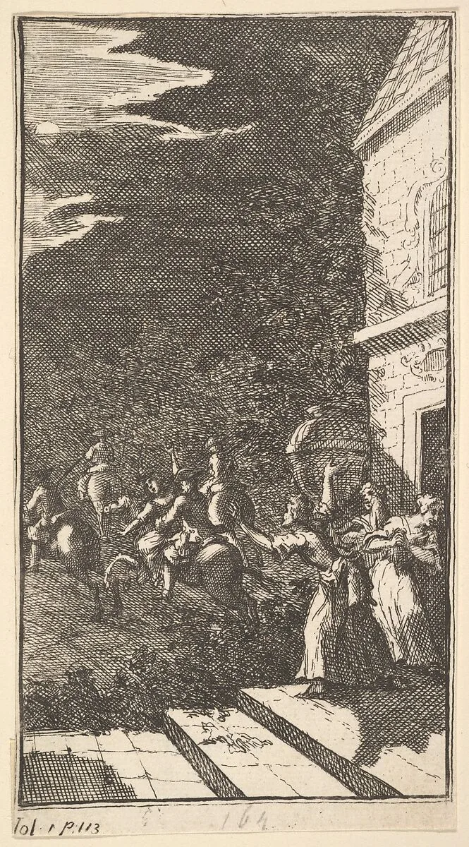 The New Metamorphosis, Plate 3: The Bandits Abduct Camilla — William Hogarth|Charles Gildon|Lucius Madaurensis Apuleius