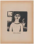 A woman standing and facing the viewer, from the portfolio 'Los pequeños grabadores en madera, alumnos de la Escuela Preparatoria de Jalisco' (Guadalajara, Mexico 1925). — María Marín de Orozco