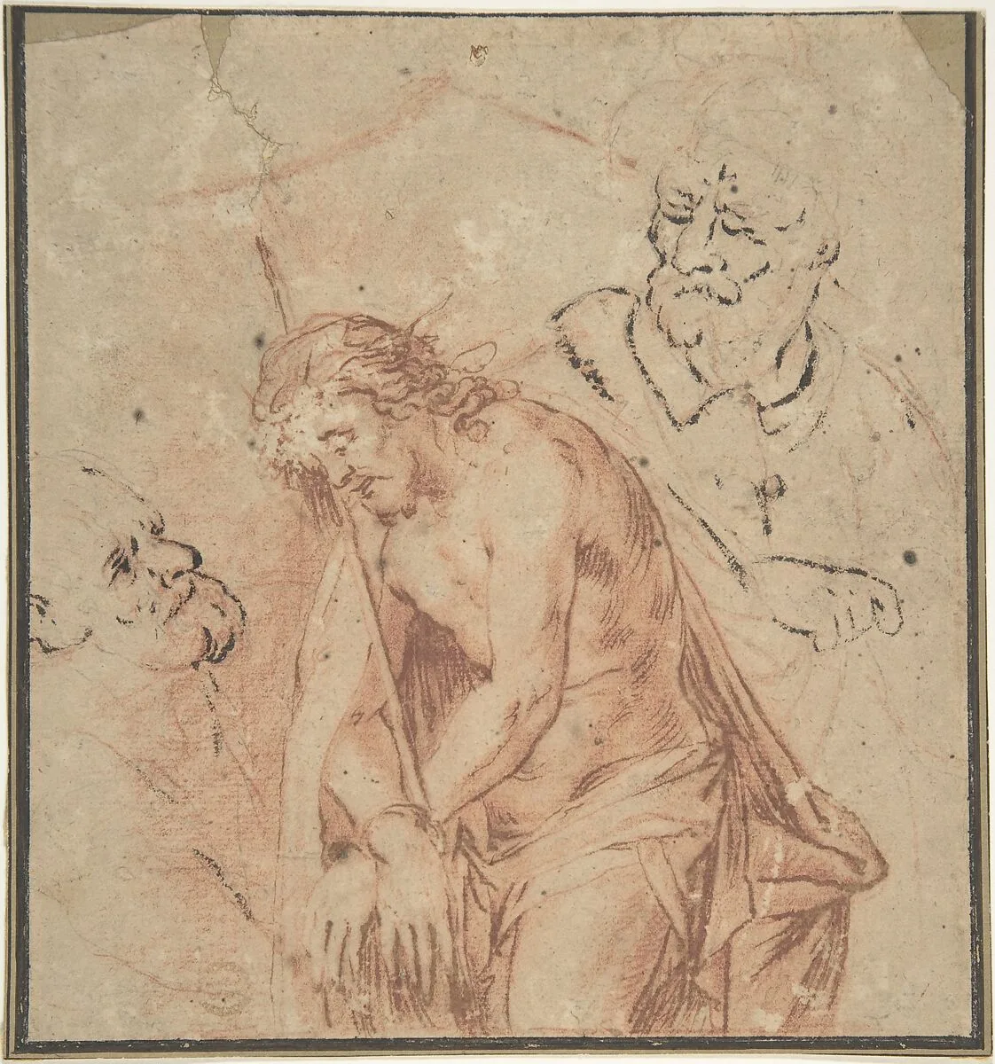 Man of Sorrows and Two Studies of Heads — Anonymous, Flemish, 17th century