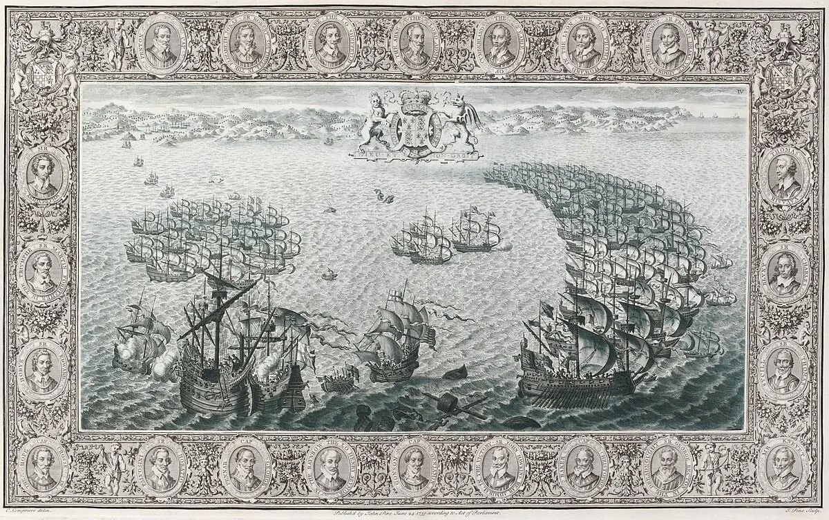 The Tapestry Hangings of the House of Lords Representing the Several Engagements Between the English and Spanish Fleets... — John Pine|Clement Lemprière|Hubert François Gravelot|Hendrick (Cornelisz) Vroom