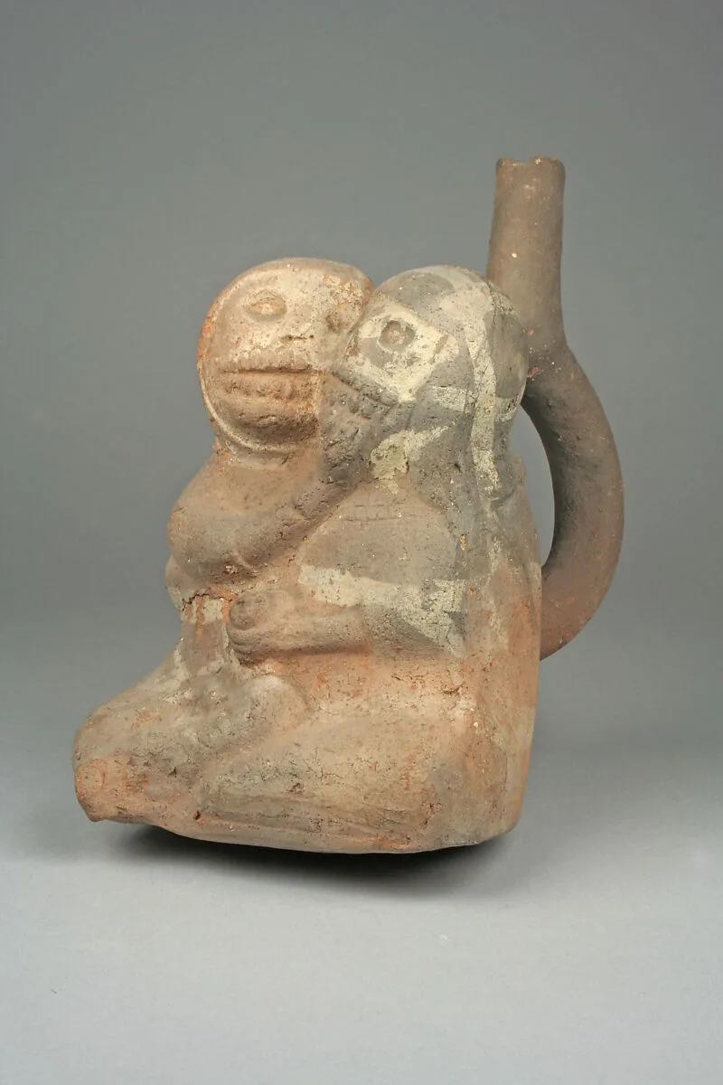 Stirrup Spout Bottle with Couple — Unknown