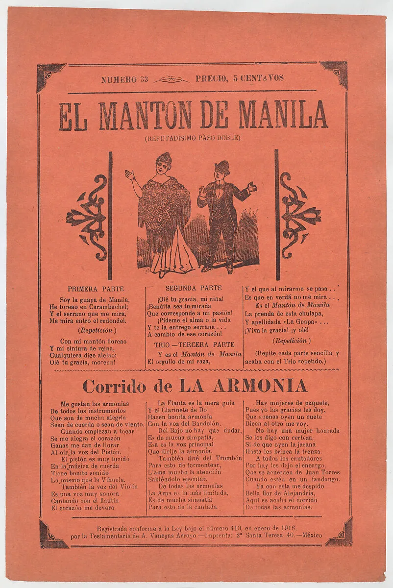 Broadsheet with songs for a two-step dance, a couple dancing — Antonio Vanegas Arroyo|José Guadalupe Posada