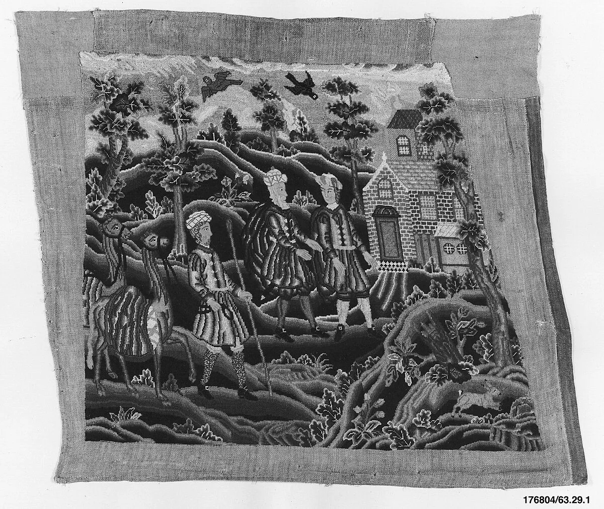 Six chair seat covers with the story of Rebecca — Unknown