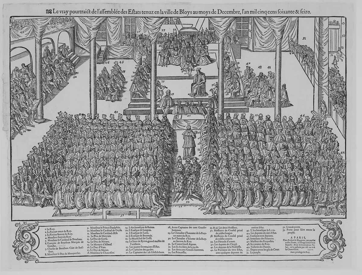 Le vray pourtraict de l'assemblee des Estats tenuz en la ville de Bloys au moys de Decembre, l'an mil cinq cens soixante & seize — Robert Le Mangnier|Anonymous, French, 16th century
