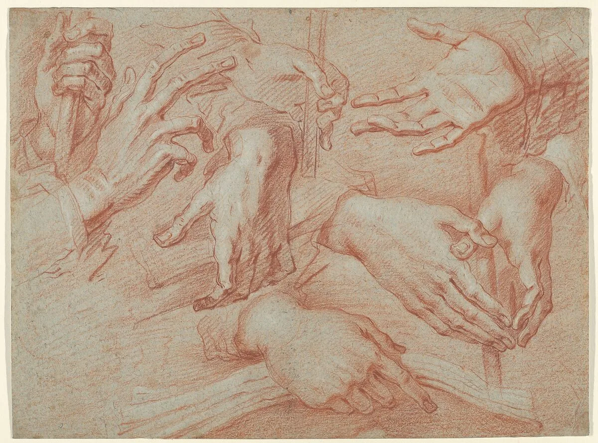 Study of Hands (recto); Study for a Reclining St. Francis (verso) — Daniele Crespi