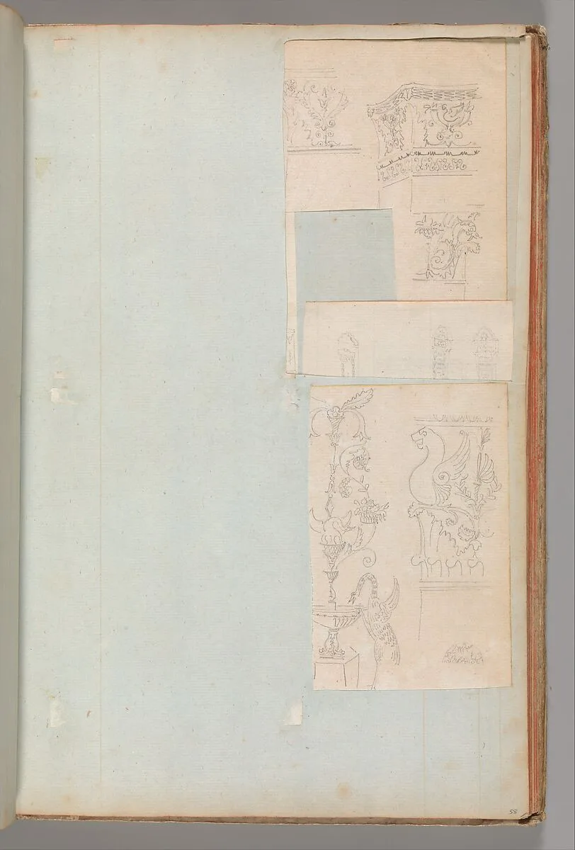 Page from a Scrapbook containing Drawings and Several Prints of Architecture, Interiors, Furniture and Other Objects — Charles Percier|Pierre François Léonard Fontaine