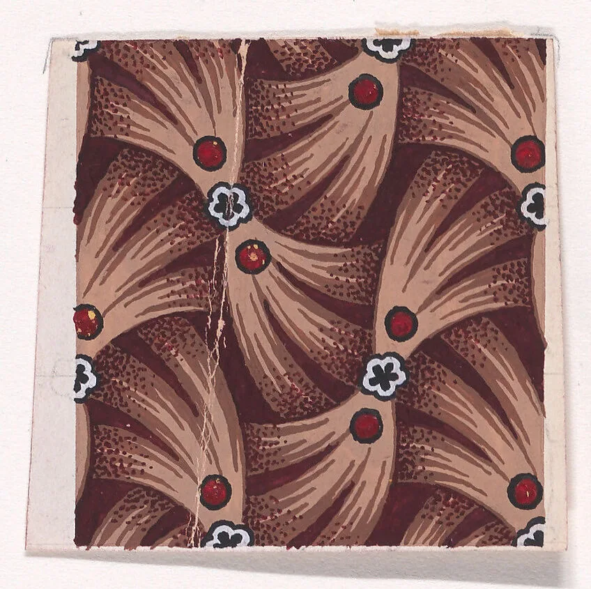 Textile Design with Alternating Rows of Bundles of Hay Decorated with Rosettes and Pearls — Anonymous, Alsatian, 19th century