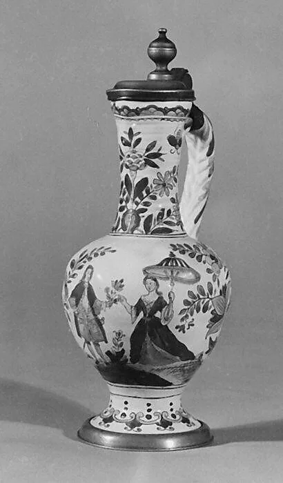 Jug with scroll handle and flat cover — Unknown