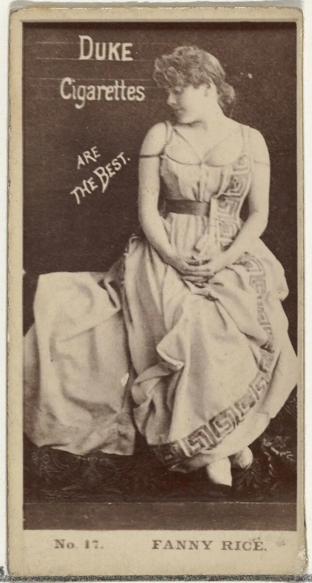 Card Number 17, Fanny Rice, from the Actors and Actresses series (N145-6) issued by Duke Sons & Co. to promote Duke Cigarettes — W. Duke, Sons & Co.