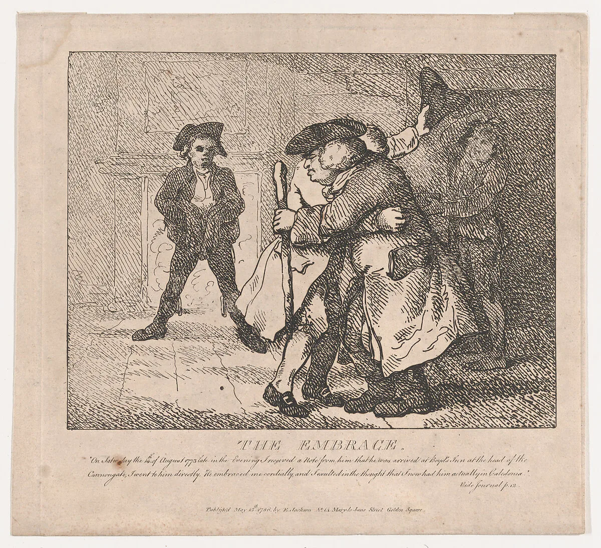 The Embrace (Picturesque Beauties of Boswell, Part the First) — Samuel Collings|James Boswell|Thomas Rowlandson|Samuel Johnson|Elizabeth Jackson
