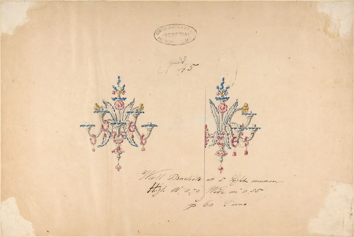 One of Twenty-Three Sheets of Drawings of Glassware (Mirrors, Chandeliers, Goblets, etc.) — Compagnia di Venezia e Murano
