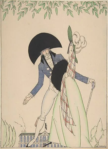 Costume design for early 19th century French lieutenant and lady — Paul Boye-Sørensen