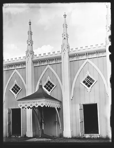 [Wing Façade of "Wedding Cake" House Showing Pump Canopy, Kennebunk, Maine]