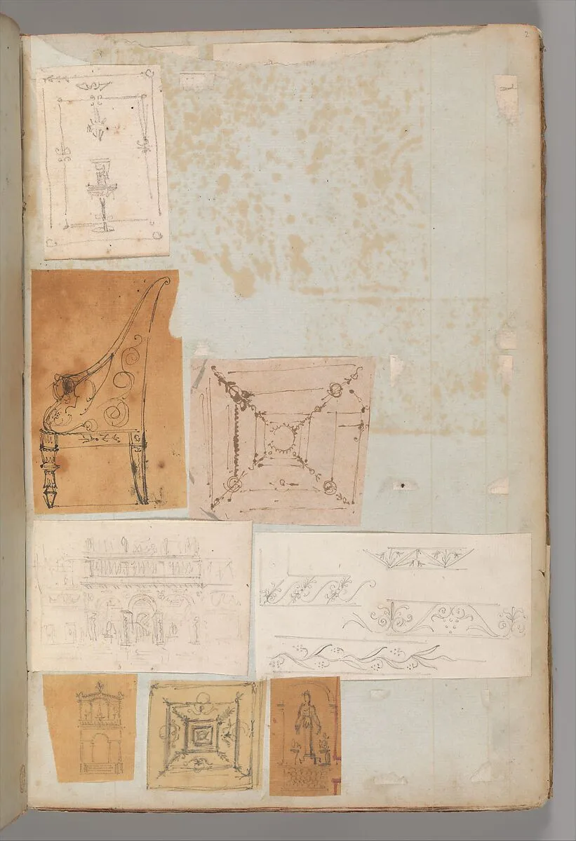Page from a Scrapbook containing Drawings and Several Prints of Architecture, Interiors, Furniture and Other Objects — Charles Percier|Pierre François Léonard Fontaine