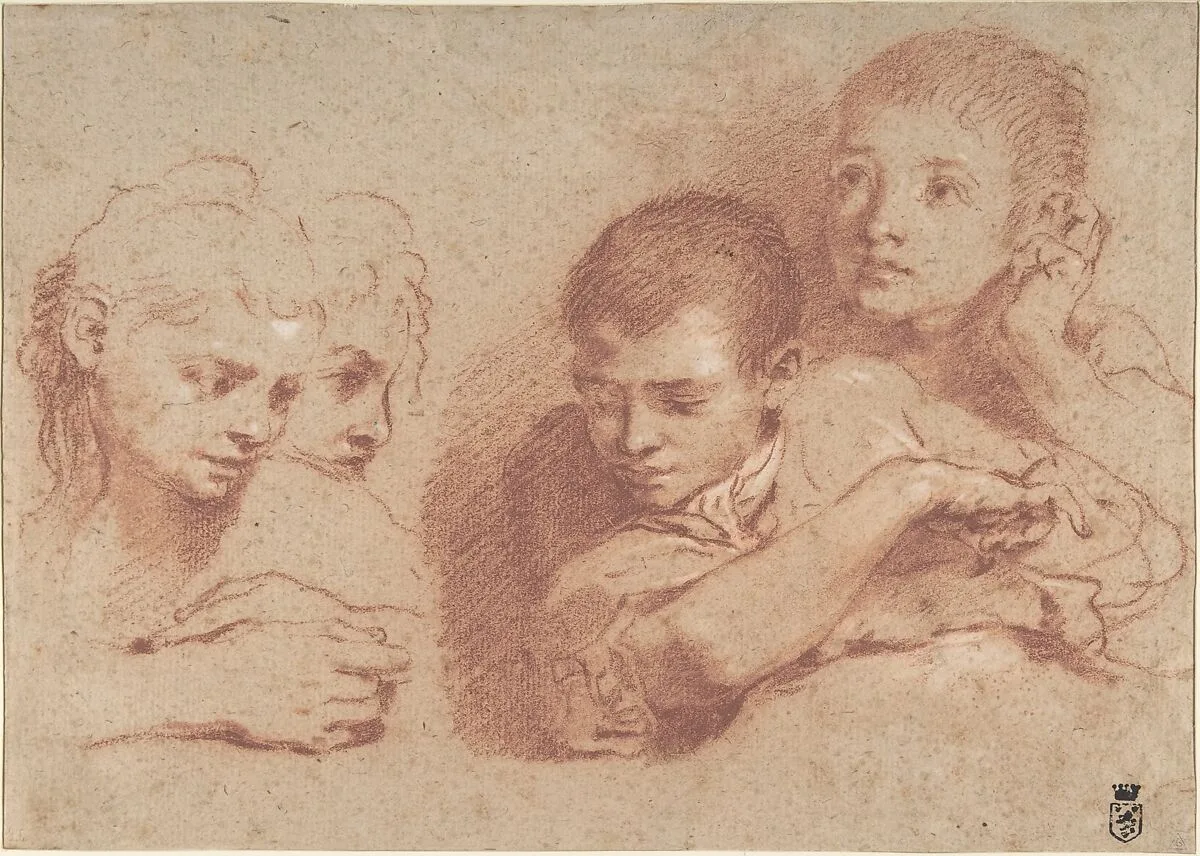 Studies of a Boy and a Girl (recto) Studies of Legs (verso) — Annibale Carracci