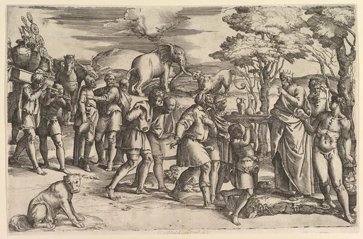Melchizadek offering bread and wine to Abraham