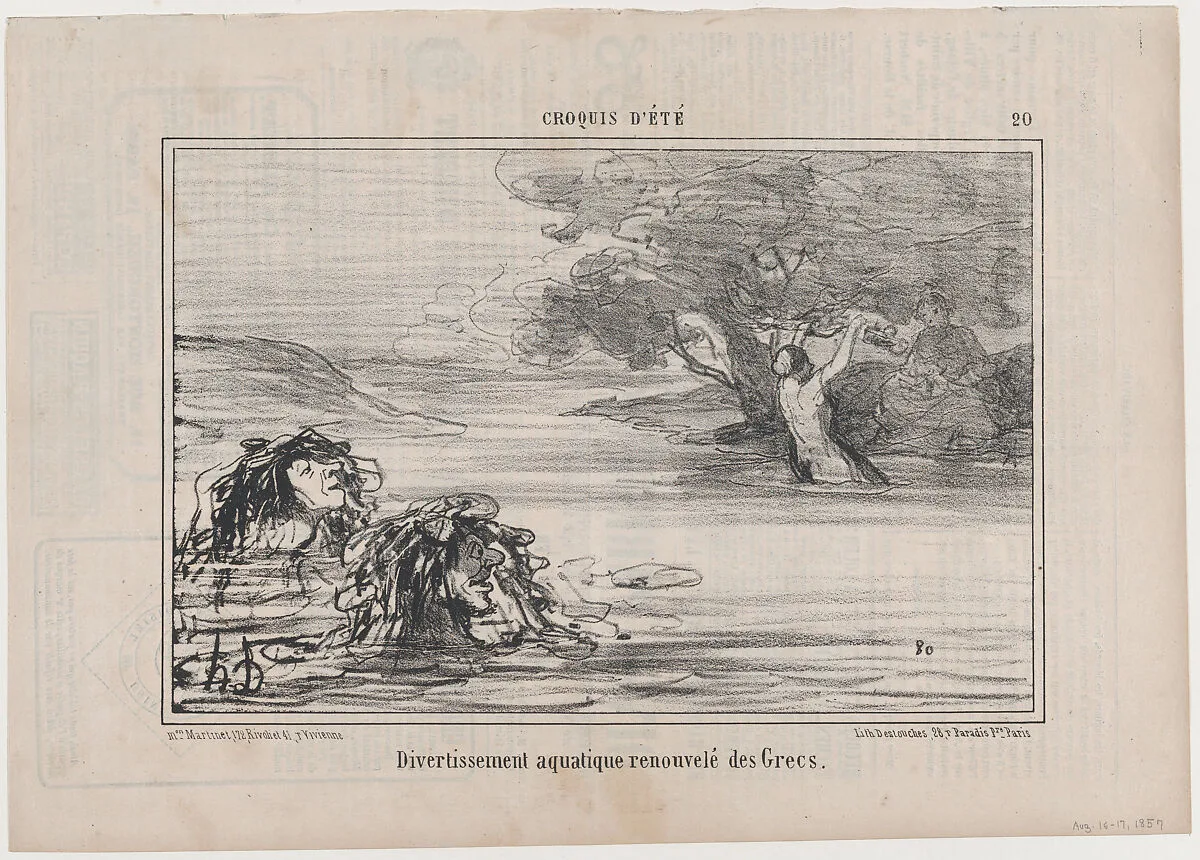 Divertissement aquatique renouvelé des Grecs, from Croquis d'Été, published in Le Charivari, August 16-17, 1857 — Aaron Martinet|Honoré Daumier|Destouches