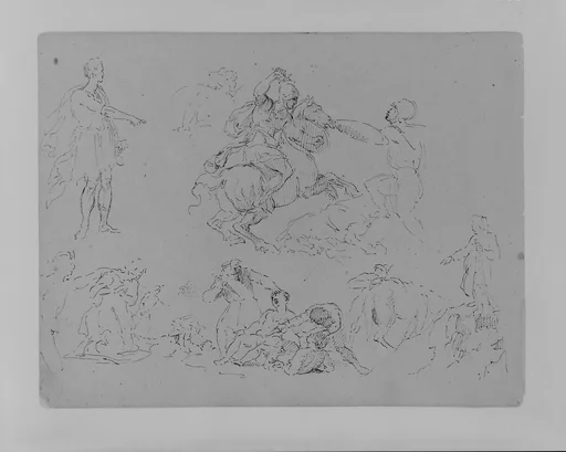 Figure Sketches, Including Battling Equestrain, Roman Caesar Type Pointing, Bloody Brawl, Etc. (from Sketchbook)
