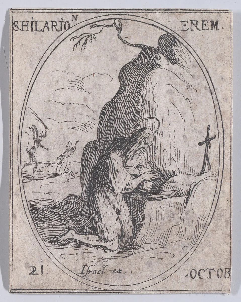 S. Ilarion, ermite (St. Hilarion, Hermit), October 21st, from "Les Images De Tous Les Saincts et Saintes de L'Année" (Images of All of the Saints and Religious Events of the Year) — Jacques Callot|Israël Henriet