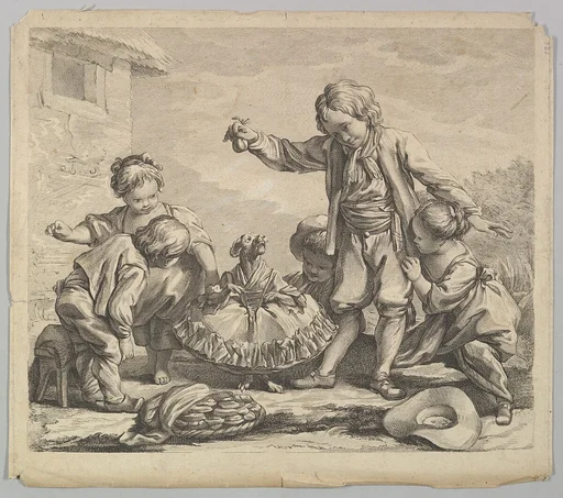 Five Children with Dancing Dog