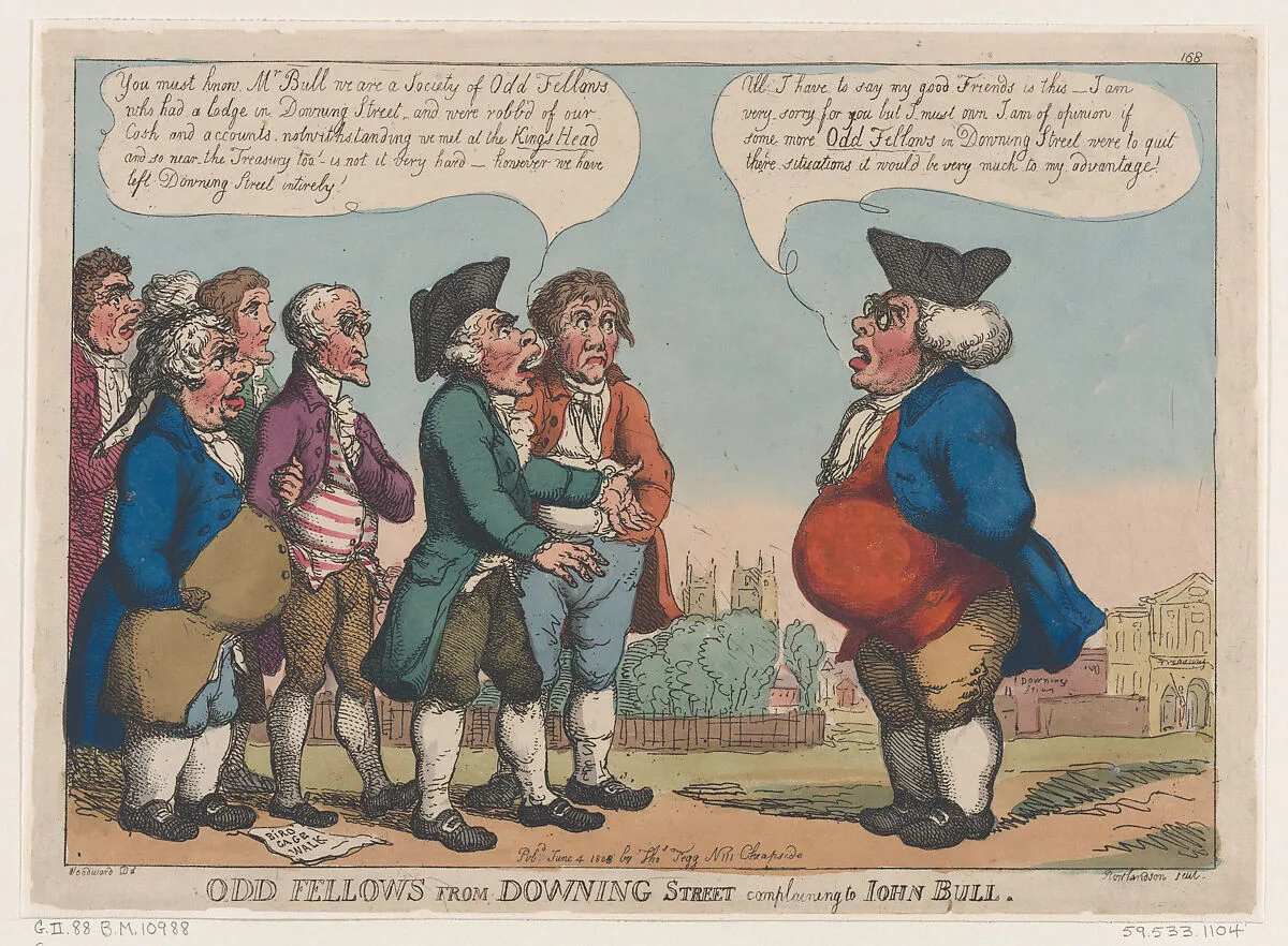 Odd Fellows from Downing Street Complaining to John Bull — Thomas Rowlandson|George Murgatroyd Woodward|Thomas Tegg
