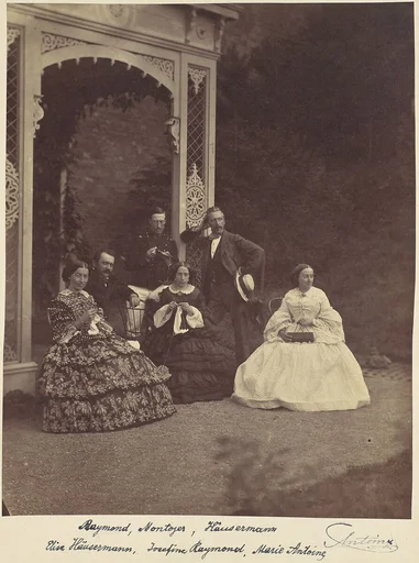 [Portrait of Three Women and Men in a Garden]