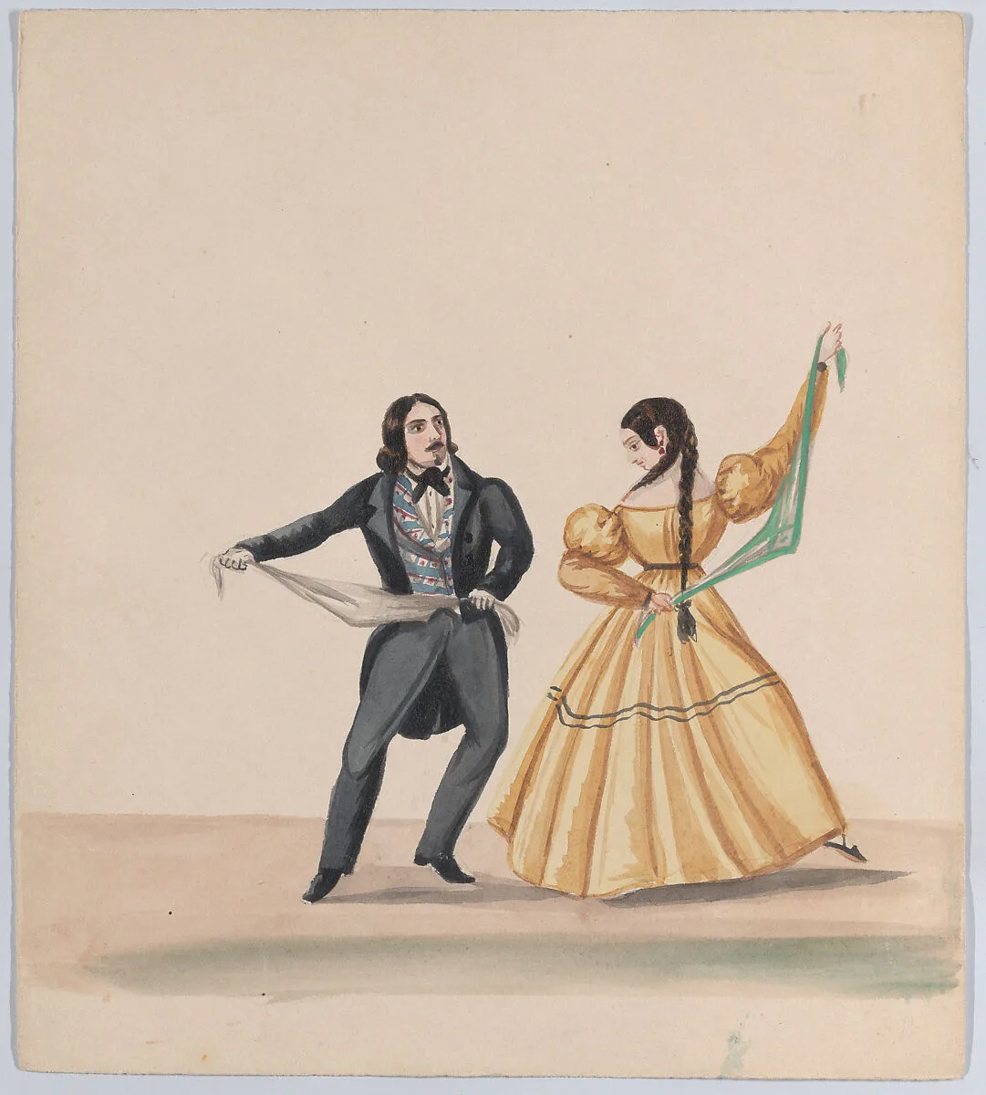 A man and a woman dancing, from a group of drawings depicting Peruvian dress — Francisco (Pancho) Fierro