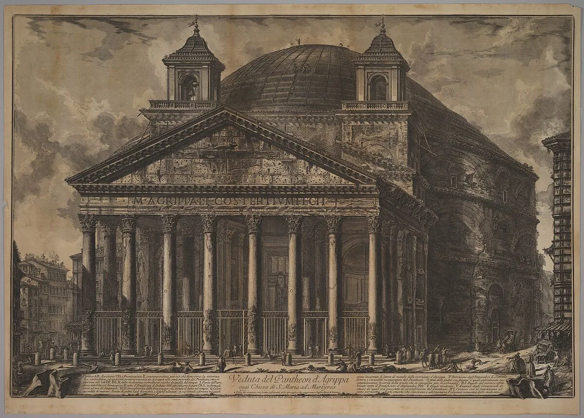 The Pantheon exterior (Veduta del Pantheon d'Agrippa oggi Chiesa di S. Maria ad Martyres) — Giovanni Battista Piranesi