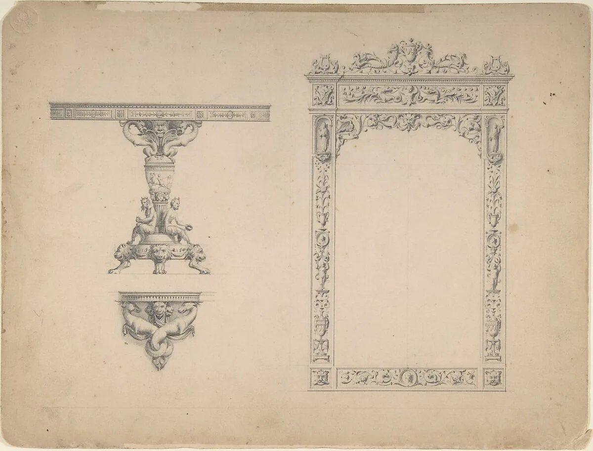 Designs for a Mirror Frame and Table — Anonymous, Italian, 19th century